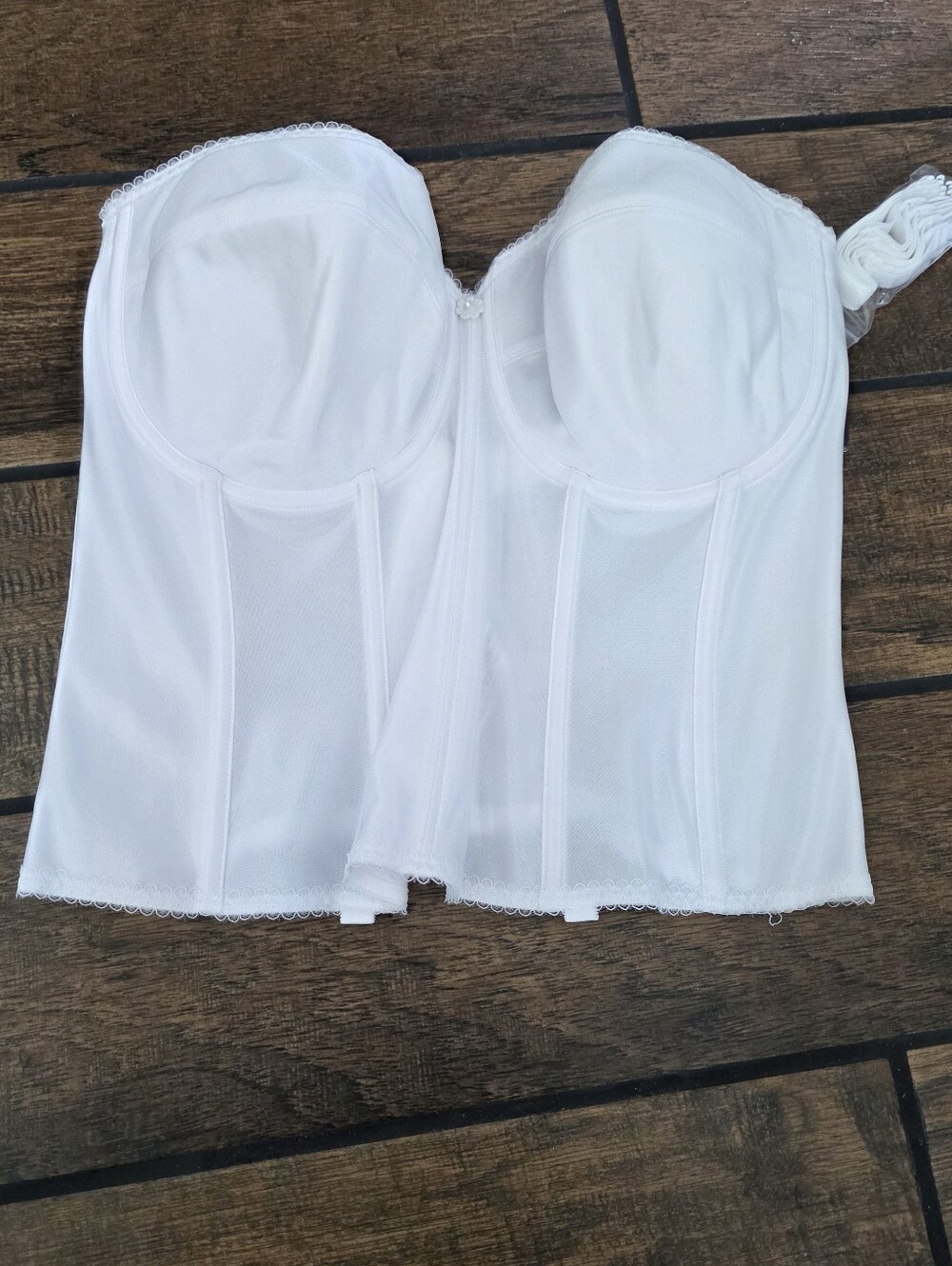 NWT Dominique Satin Corset Strapless Longline Bridal Bra White Size 40DD